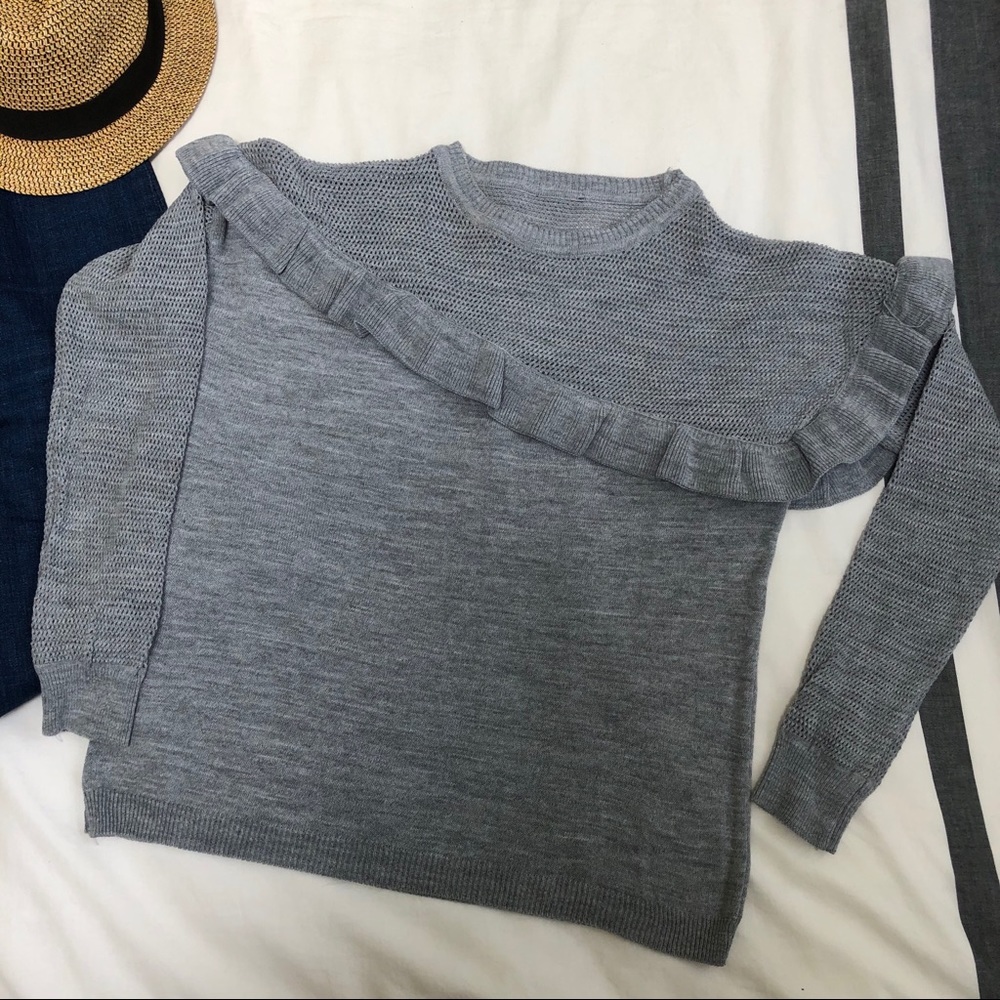 Gray Ruffle Sweater